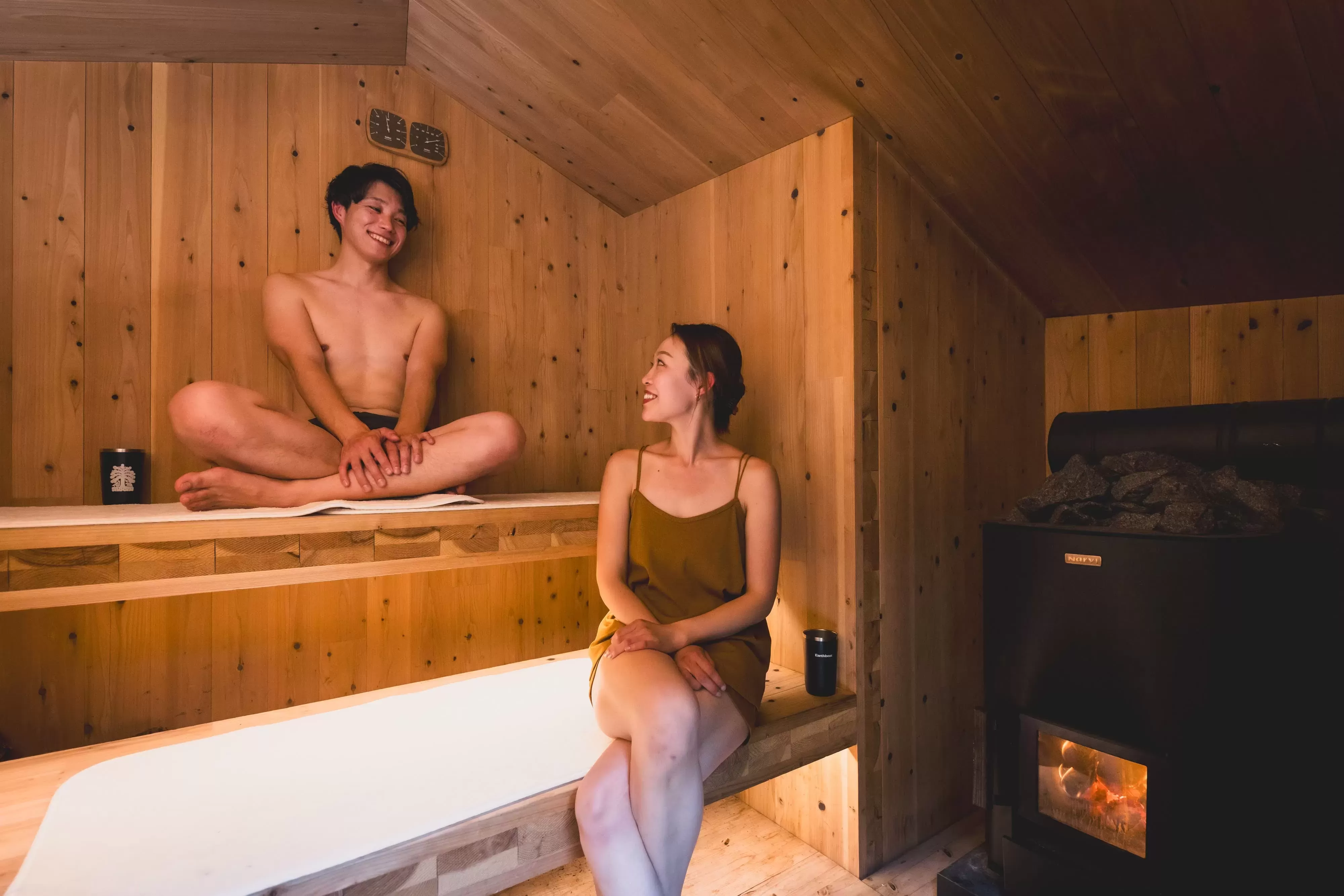 完全プライベートのサウナは、好きなときに、好きな温度で、何度でも。